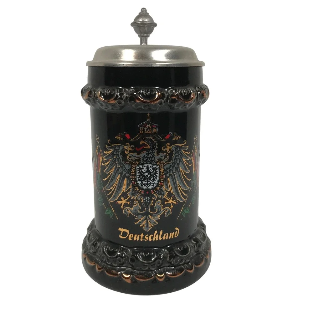 King 10 Deutschland Coat Of Arms Beer Stein 447 1/2 Made In Germany 93% Hanssen